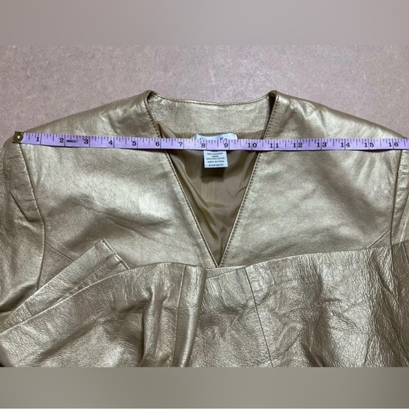 Vtg Santa Fe Gold Leather  2 Piece Suit Pencil Skirt & Jacket Set Sz 10 Women's - Picture 9 of 11